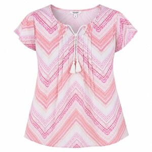 Sonoma‎ Goods For Life XL Pink Chevron Peasant Top Tassel Tie Rayon Boho Blouse